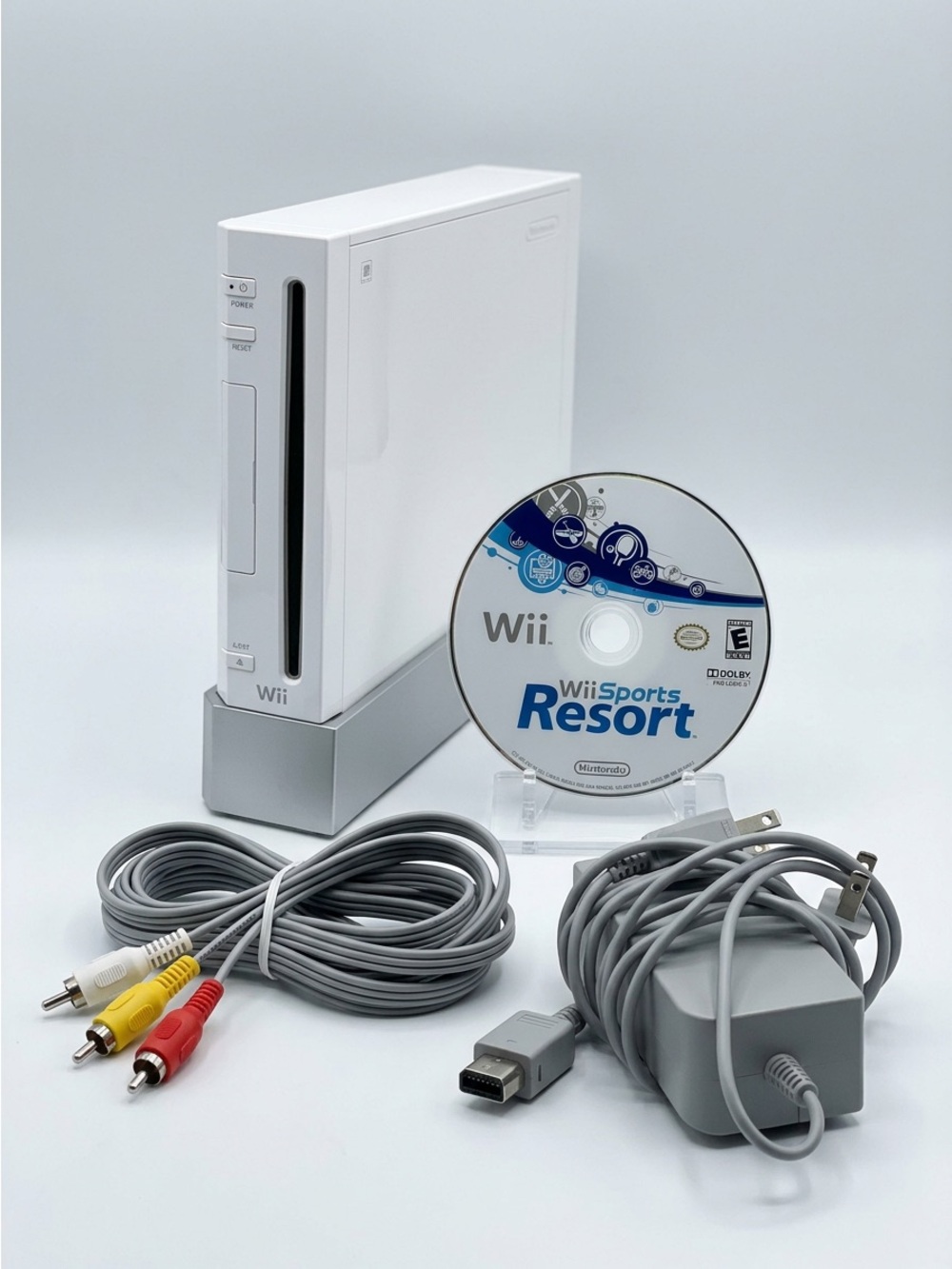 TESTED NINTENDO WII CONSOLE - Power/Composite Cables/Stand/Game (No Controllers)